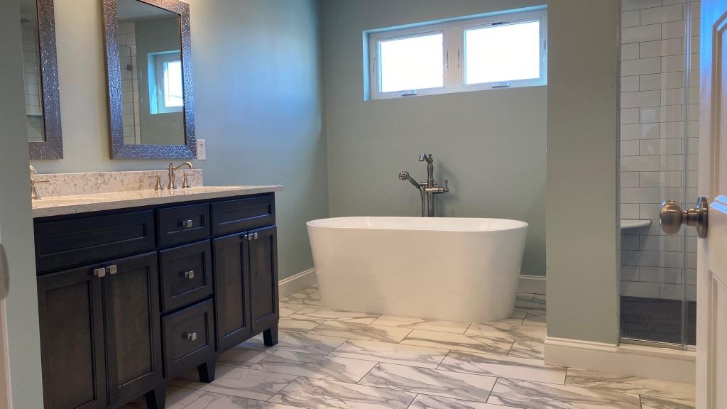 Custom walk-in shower installation completed during bathroom remodel in Philadelphia
