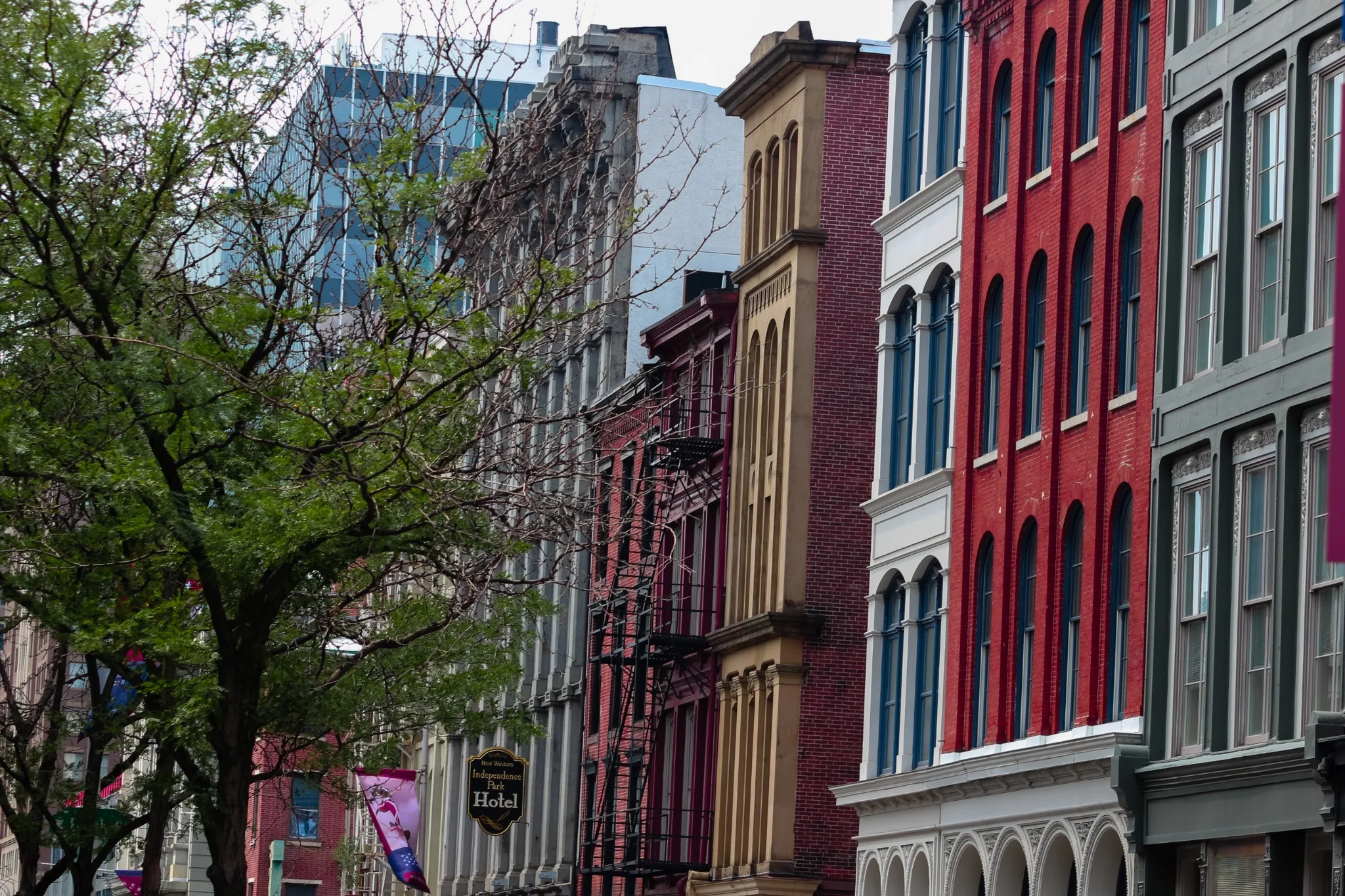 Traditional Philadelphia brick rowhome exteriors