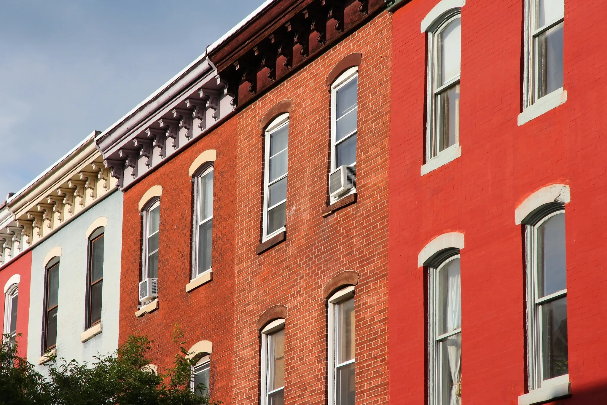 Colorful historic Philadelphia brick rowhomes